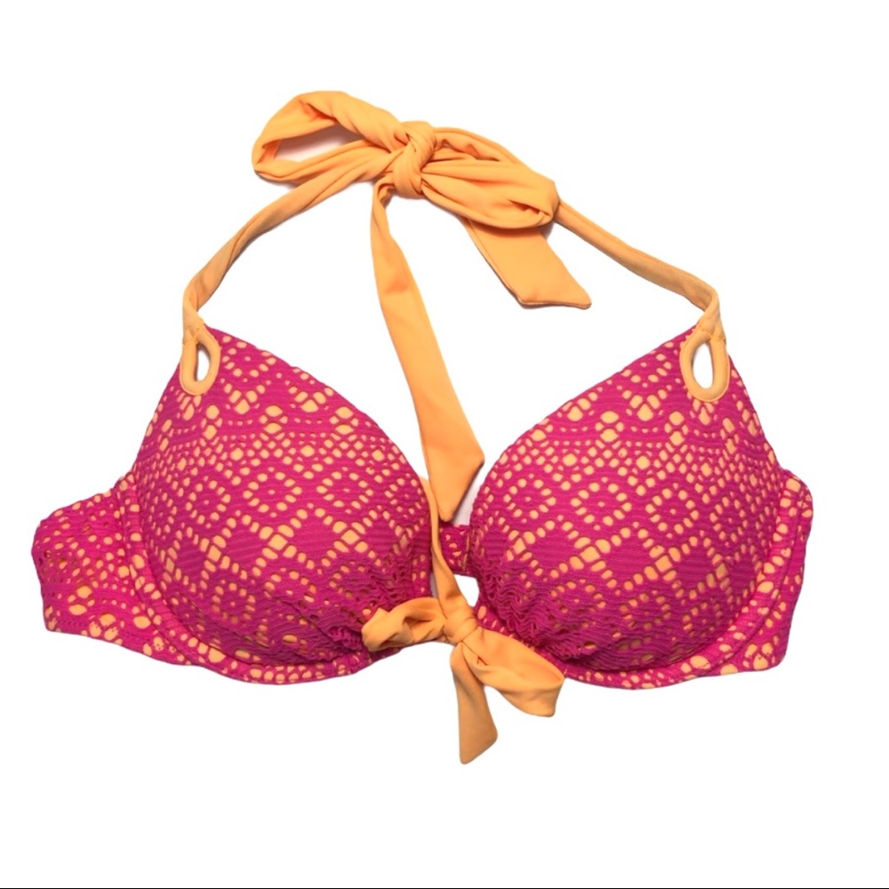 Victoria’s Secret Halter Neon Bikini Top Pink Orange